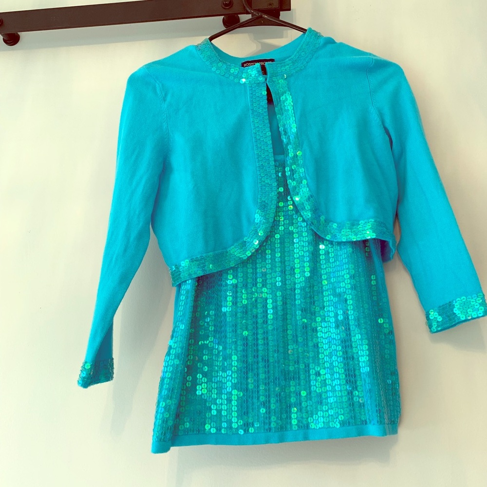 Boston Proper Aqua Blue Sparkle sweater/tank set